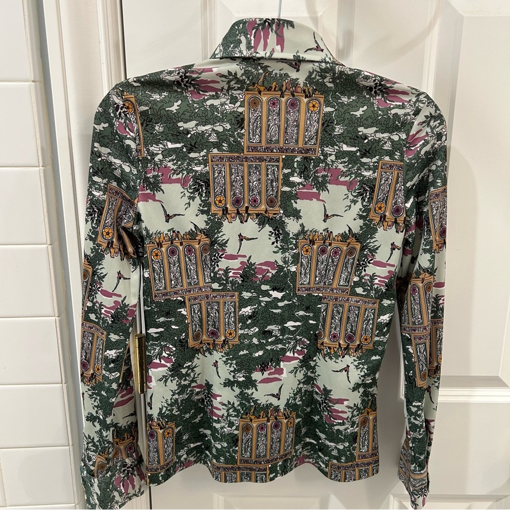 Vtg 70s Ship ’n Shore Bird & Garden Print Dagger Collar Button Up Shirt - M Poly - Picture 9 of 15